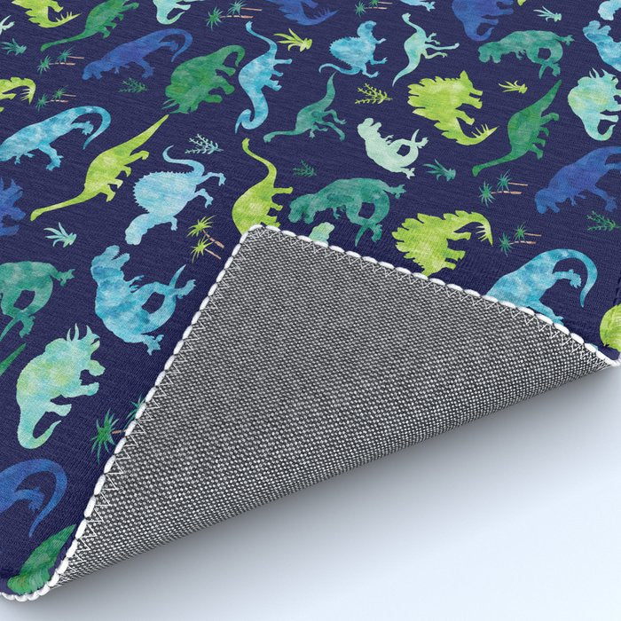 Watercolor Dinosaur Blue Green Dino Pattern Rug Gallery Image 4