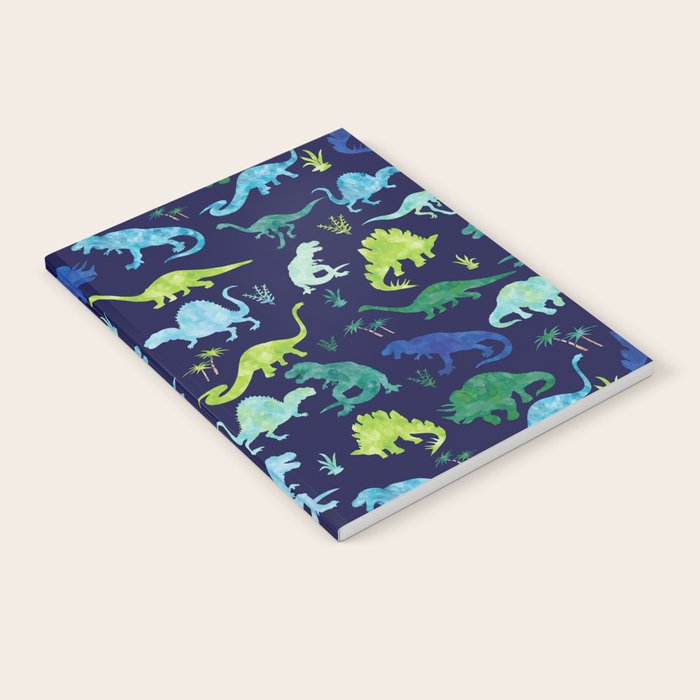 Watercolor Dinosaur Blue Green Dino Pattern Notebook Gallery Image 1