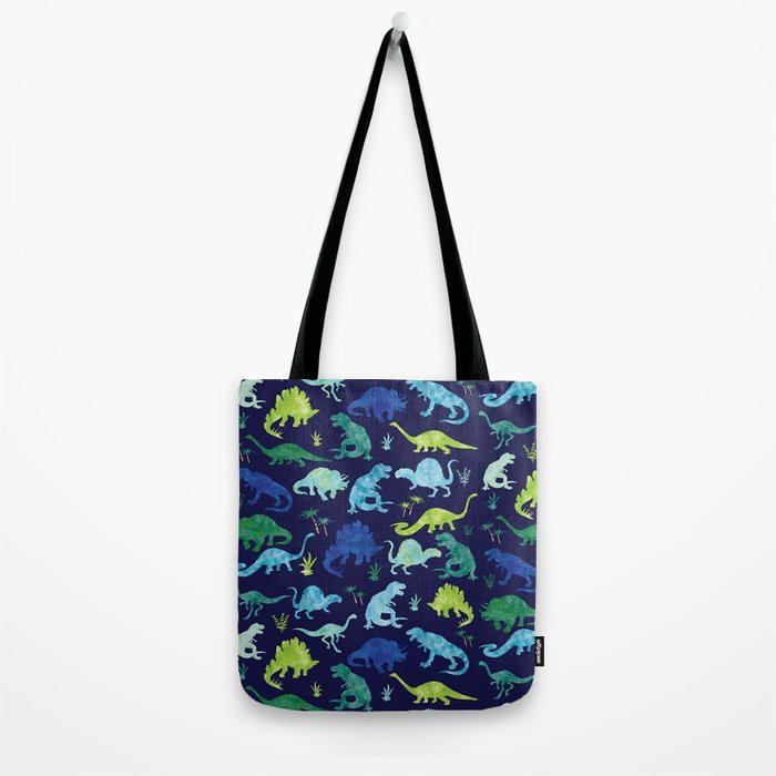 Watercolor Dinosaur Blue Green Dino Pattern Tote Bag Gallery Image 2