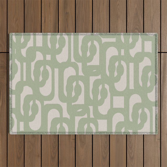 Sage Green Mid Century Modern Loop Abstract Neutral Pattern Outdoor Rug Gallery Image 1