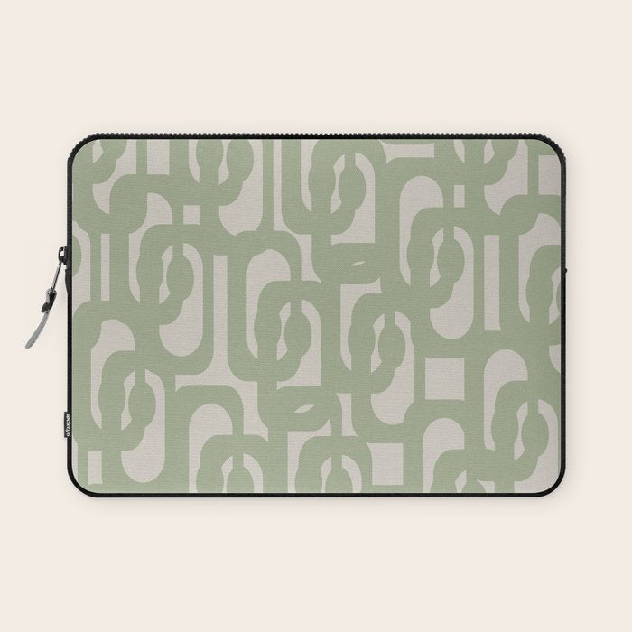 Sage Green Mid Century Modern Loop Abstract Neutral Pattern Laptop Sleeve Gallery Image 1