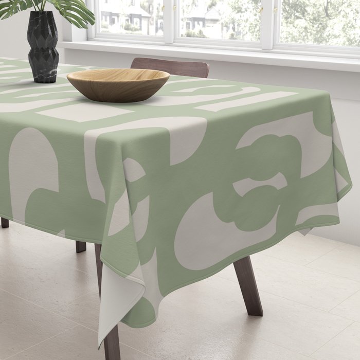 Sage Green Mid Century Modern Loop Abstract Neutral Pattern Tablecloth Gallery Image 3