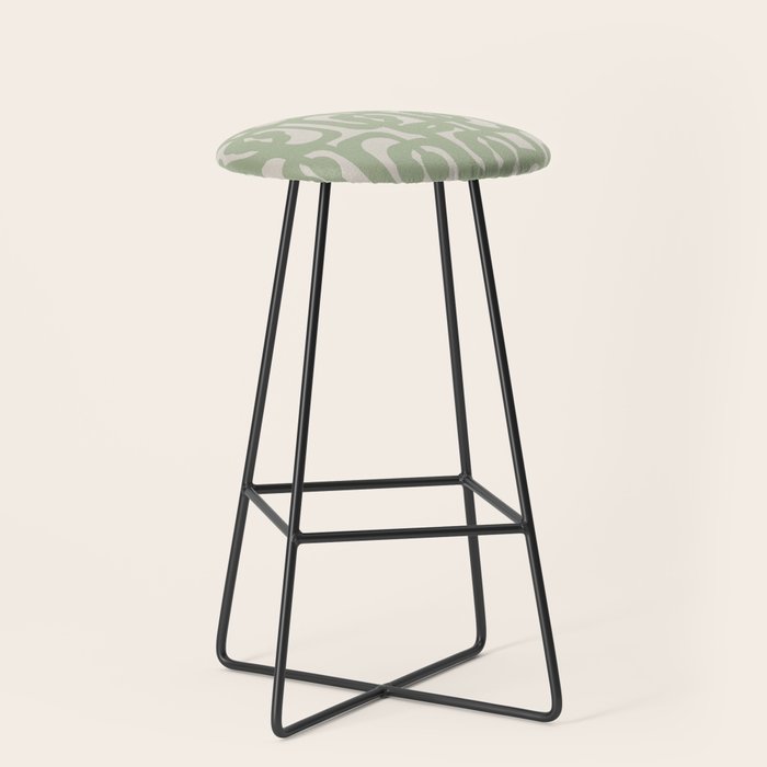 Sage Green Mid Century Modern Loop Abstract Neutral Pattern Stool Gallery Image 1