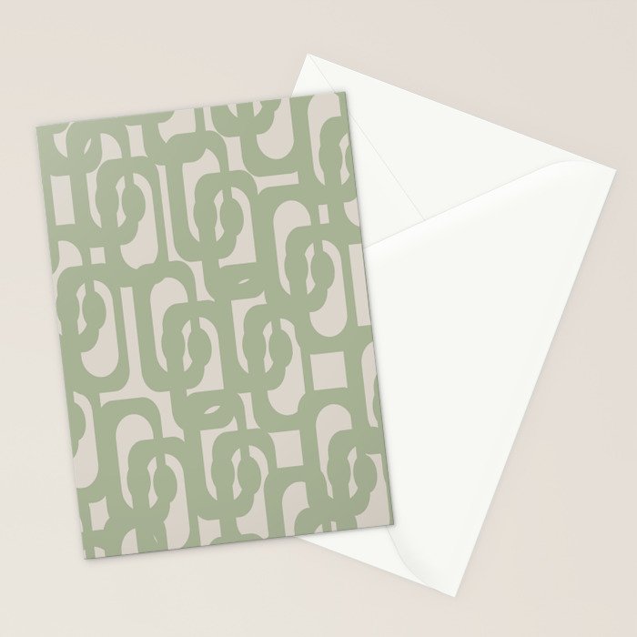 Sage Green Mid Century Modern Loop Abstract Neutral Pattern Stationery Card Gallery Image 2