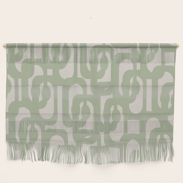 Sage Green Mid Century Modern Loop Abstract Neutral Pattern Wall Hanging Gallery Image 1