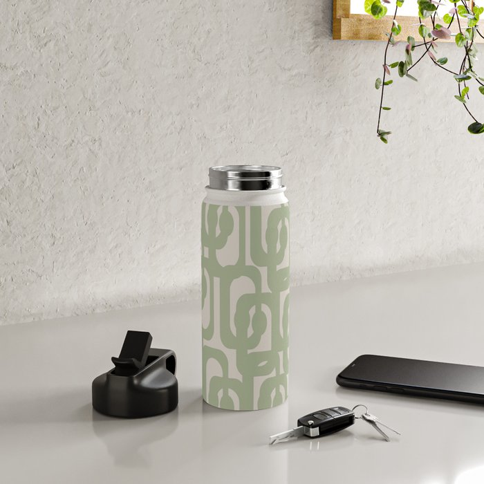 Sage Green Mid Century Modern Loop Abstract Neutral Pattern Water Bottle Gallery Image 4