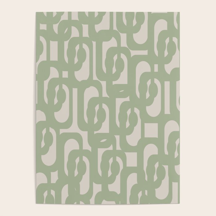 Sage Green Mid Century Modern Loop Abstract Neutral Pattern Poster Gallery Image 1
