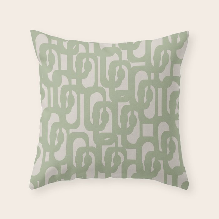 Sage Green Mid Century Modern Loop Abstract Neutral Pattern Throw Pillow Gallery Image 1