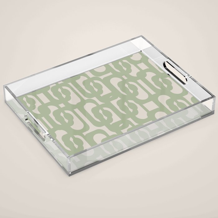 Sage Green Mid Century Modern Loop Abstract Neutral Pattern Acrylic Tray Gallery Image 1