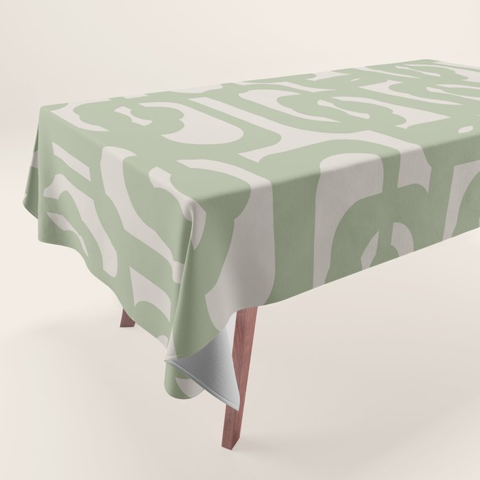 Sage Green Mid Century Modern Loop Abstract Neutral Pattern Tablecloth Gallery Image 1