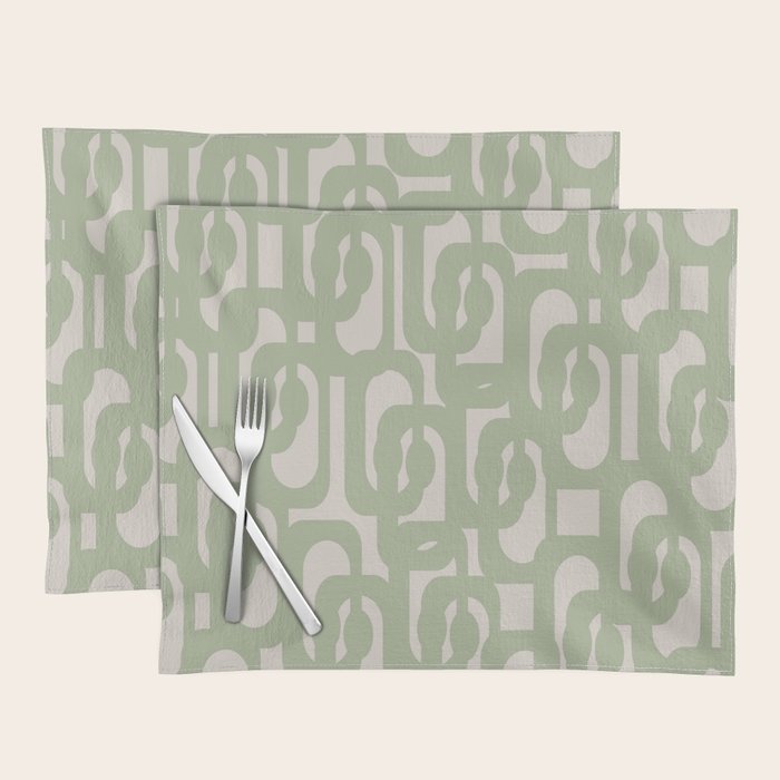 Sage Green Mid Century Modern Loop Abstract Neutral Pattern Placemat Gallery Image 1