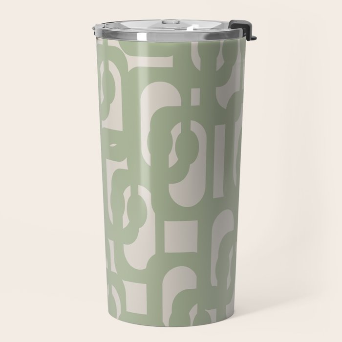 Sage Green Mid Century Modern Loop Abstract Neutral Pattern Travel Mug Gallery Image 2