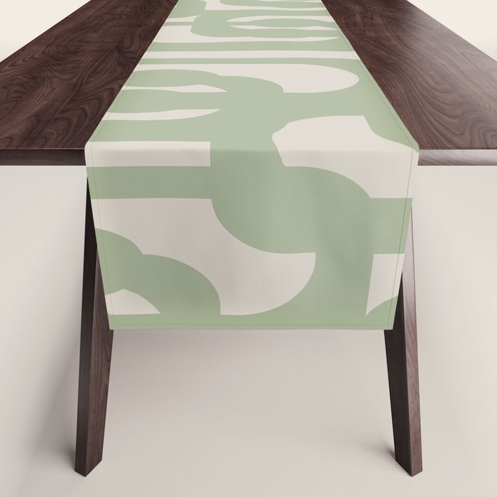 Sage Green Mid Century Modern Loop Abstract Neutral Pattern Table Runner Gallery Image 1