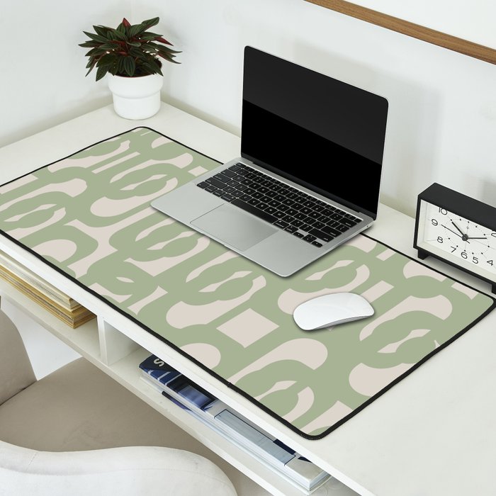 Sage Green Mid Century Modern Loop Abstract Neutral Pattern Desk Mat Gallery Image 2