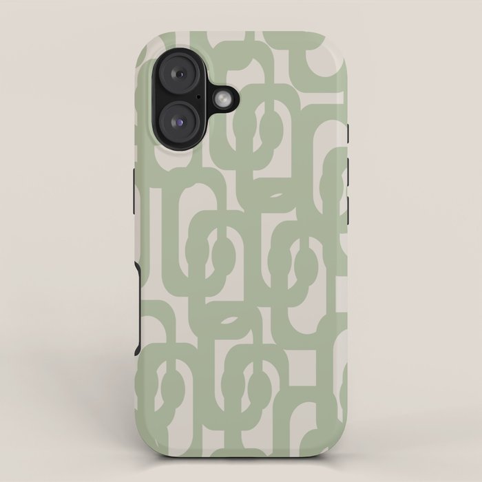 Sage Green Mid Century Modern Loop Abstract Neutral Pattern iPhone Case Gallery Image 1
