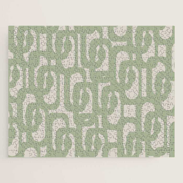 Sage Green Mid Century Modern Loop Abstract Neutral Pattern Jigsaw Puzzle Gallery Image 1