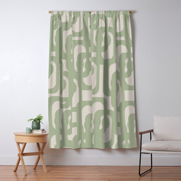Sage Green Mid Century Modern Loop Abstract Neutral Pattern Window Curtain Gallery Image 1