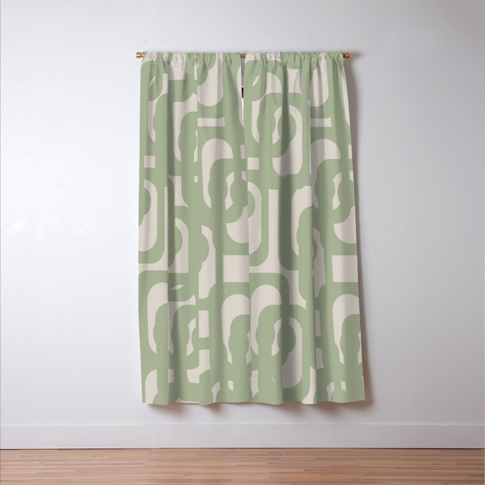 Sage Green Mid Century Modern Loop Abstract Neutral Pattern Window Curtain Gallery Image 3