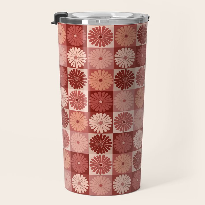 Retro Flowers Check Pattern XI Travel Mug Gallery Image 3