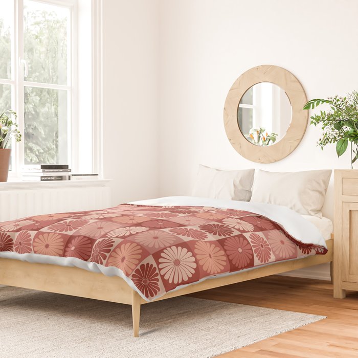 Retro Flowers Check Pattern XI Duvet Cover Gallery Image 2