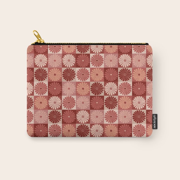 Retro Flowers Check Pattern XI Carry All Pouch Gallery Image 1