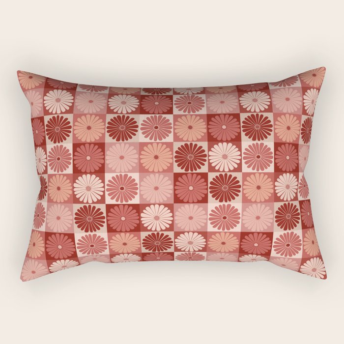 Retro Flowers Check Pattern XI Rectangular Pillow Gallery Image 2