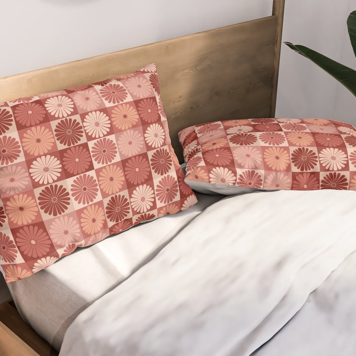 Retro Flowers Check Pattern XI Pillow Sham Gallery Image 2