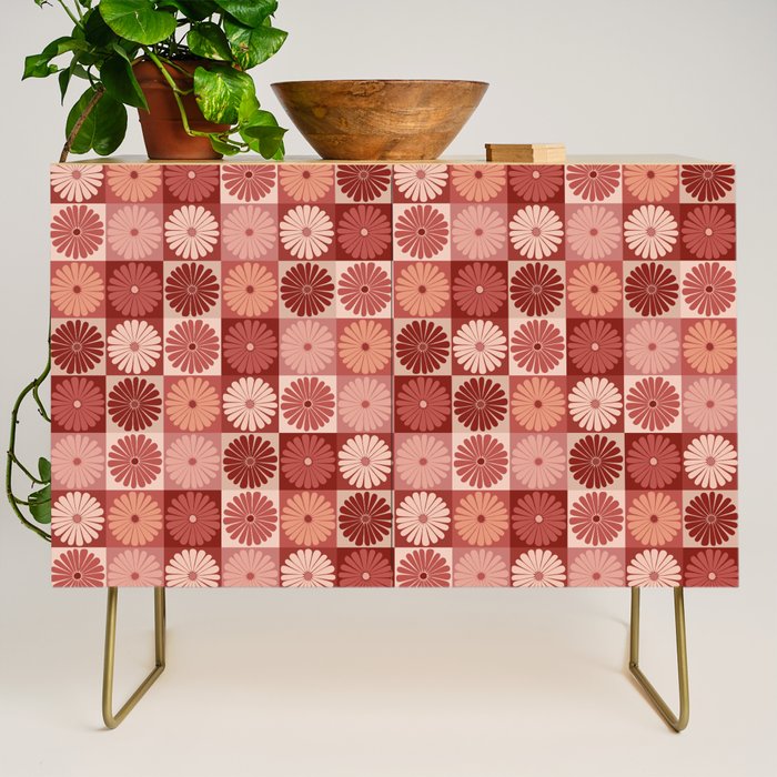 Retro Flowers Check Pattern XI Credenza Gallery Image 1