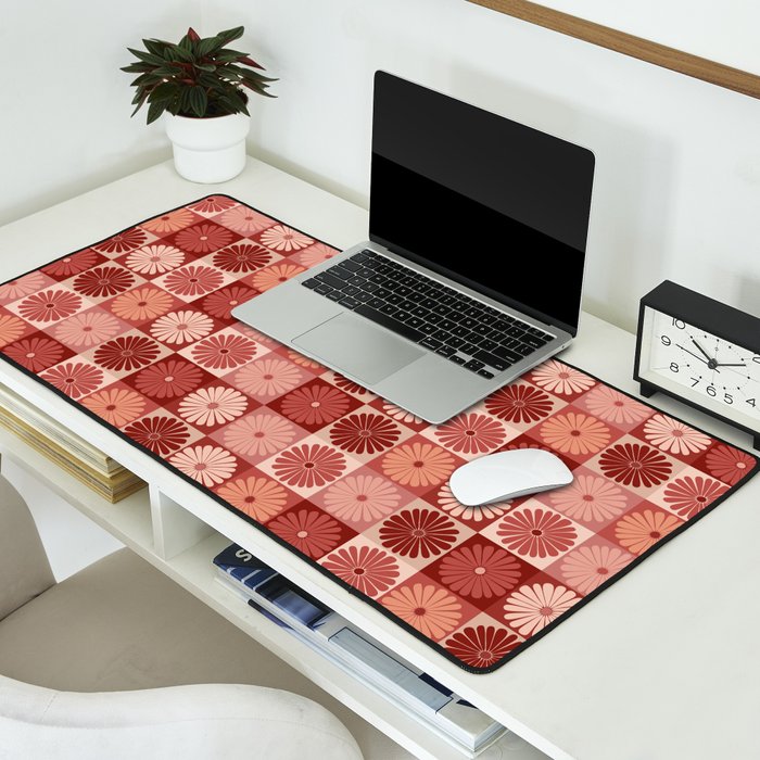 Retro Flowers Check Pattern XI Desk Mat Gallery Image 2
