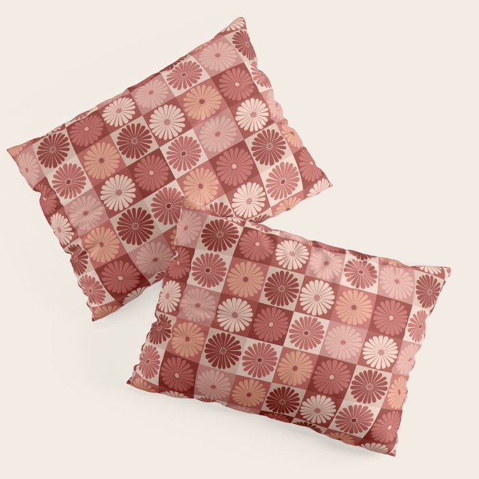 Retro Flowers Check Pattern XI Pillow Sham Gallery Image 1