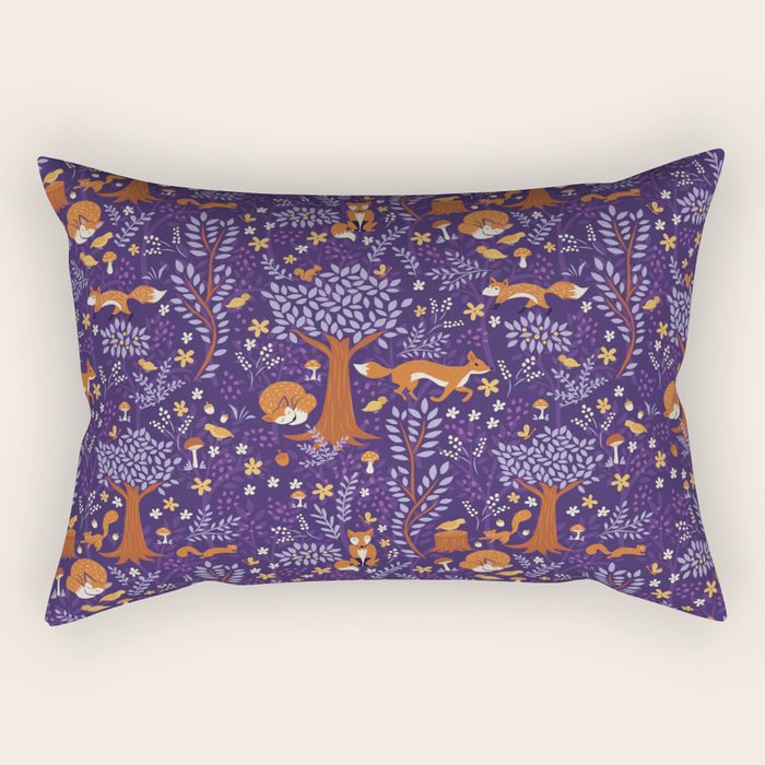 Foxes Playing in a Purple Forest Rectangular Pillow Gallery Image 2