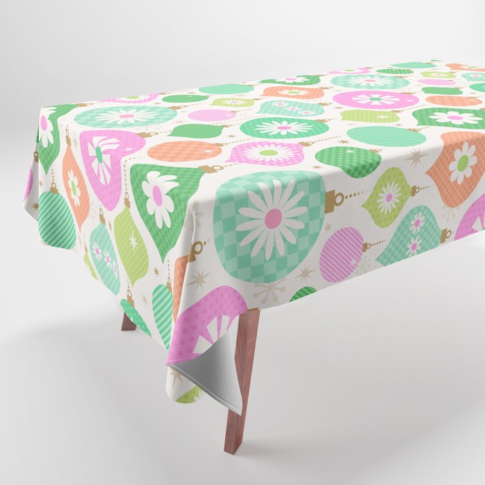 Happy Holidays Retro Ornaments - Pink & Green Tablecloth Gallery Image 1