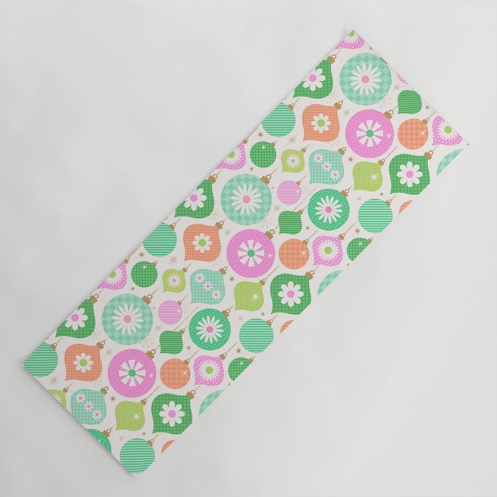 Happy Holidays Retro Ornaments - Pink & Green Yoga Mat Gallery Image 1