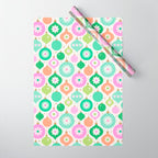 Happy Holidays Retro Ornaments - Pink & Green Wrapping Paper Gallery Image 1