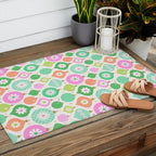 Happy Holidays Retro Ornaments - Pink & Green Outdoor Rug Gallery Image 2