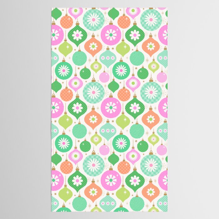 Happy Holidays Retro Ornaments - Pink & Green Tablecloth Gallery Image 2
