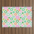Happy Holidays Retro Ornaments - Pink & Green Outdoor Rug Gallery Image 1