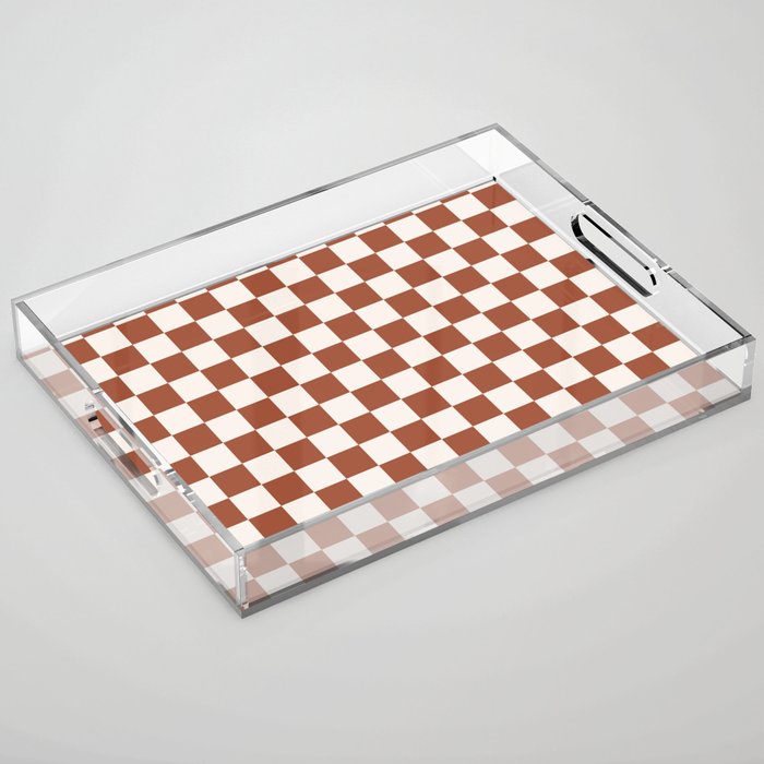 Check Rust Checkered Checkerboard Geometric Earth Tones Terracotta Modern Minimal Chocolate Pattern Acrylic Tray Gallery Image 1