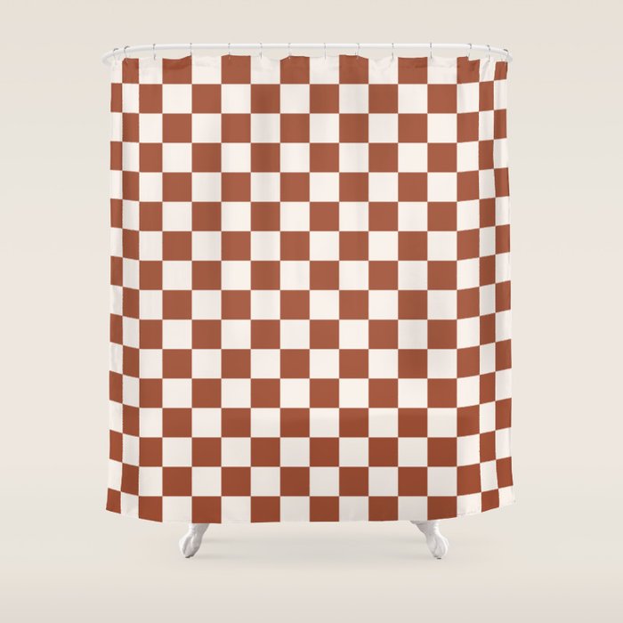 Check Rust Checkered Checkerboard Geometric Earth Tones Terracotta Modern Minimal Chocolate Pattern Shower Curtain Gallery Image 1