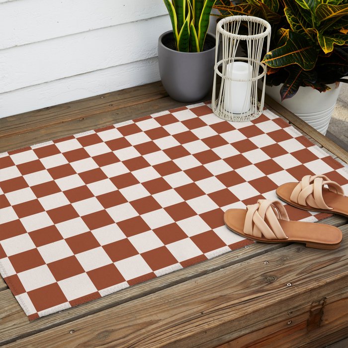 Check Rust Checkered Checkerboard Geometric Earth Tones Terracotta Modern Minimal Chocolate Pattern Outdoor Rug Gallery Image 2
