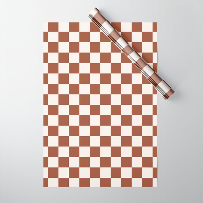 Check Rust Checkered Checkerboard Geometric Earth Tones Terracotta Modern Minimal Chocolate Pattern Wrapping Paper Gallery Image 1