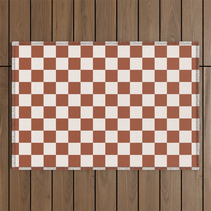 Check Rust Checkered Checkerboard Geometric Earth Tones Terracotta Modern Minimal Chocolate Pattern Outdoor Rug Gallery Image 1