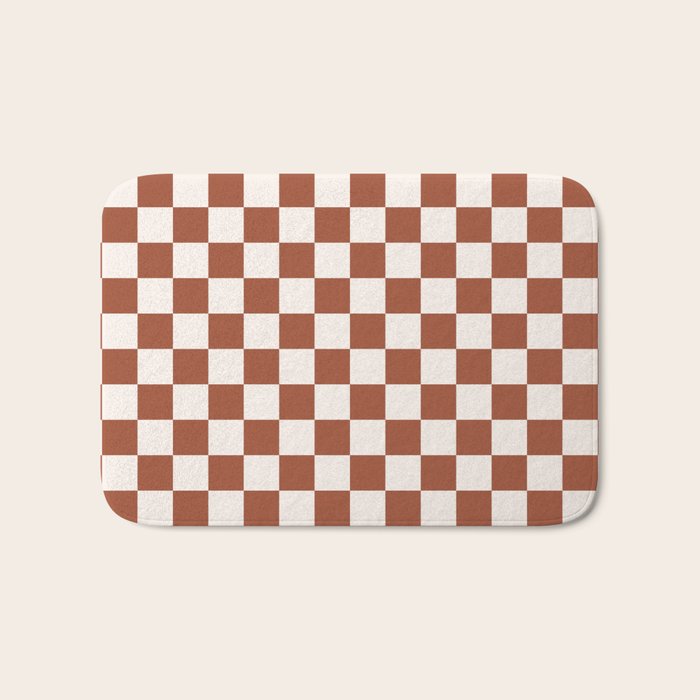 Check Rust Checkered Checkerboard Geometric Earth Tones Terracotta Modern Minimal Chocolate Pattern Bath Mat Gallery Image 1