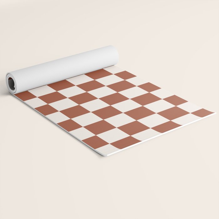 Check Rust Checkered Checkerboard Geometric Earth Tones Terracotta Modern Minimal Chocolate Pattern Yoga Mat Gallery Image 2