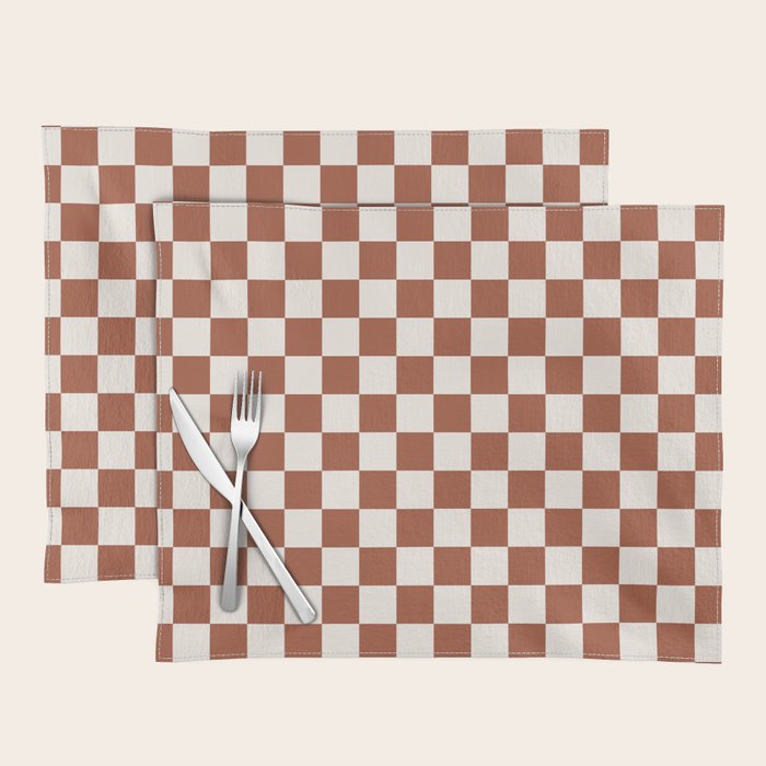 Check Rust Checkered Checkerboard Geometric Earth Tones Terracotta Modern Minimal Chocolate Pattern Placemat Gallery Image 1