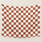 Check Rust Checkered Checkerboard Geometric Earth Tones Terracotta Modern Minimal Chocolate Pattern Wall Tapestry Gallery Image 4