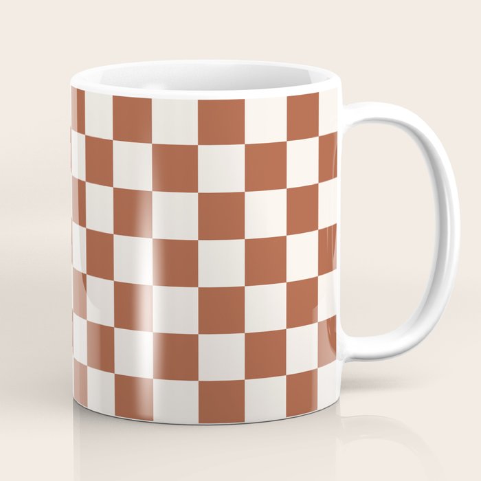 Check Rust Checkered Checkerboard Geometric Earth Tones Terracotta Modern Minimal Chocolate Pattern Coffee Mug Gallery Image 1