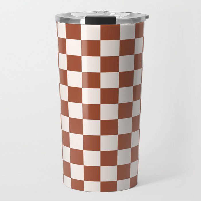 Check Rust Checkered Checkerboard Geometric Earth Tones Terracotta Modern Minimal Chocolate Pattern Travel Mug Gallery Image 1