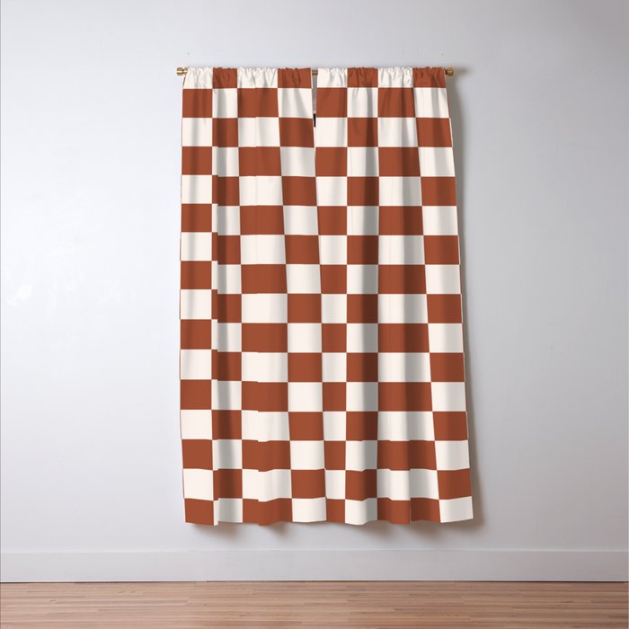 Check Rust Checkered Checkerboard Geometric Earth Tones Terracotta Modern Minimal Chocolate Pattern Window Curtain Gallery Image 3