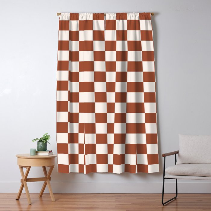 Check Rust Checkered Checkerboard Geometric Earth Tones Terracotta Modern Minimal Chocolate Pattern Window Curtain Gallery Image 5